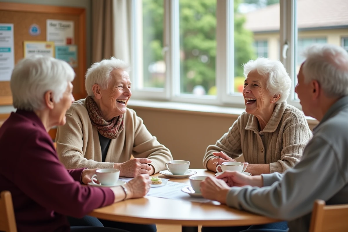 Un groupe de seniors partageant un moment convivial dans un centre d'activités à Strasbourg